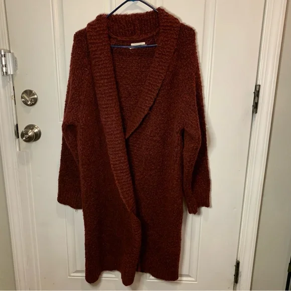 Anthropologie Lilla Cardigan Maroon Red Chunky Knit Sweater Cardigan Cozy Long - Picture 5 of 13